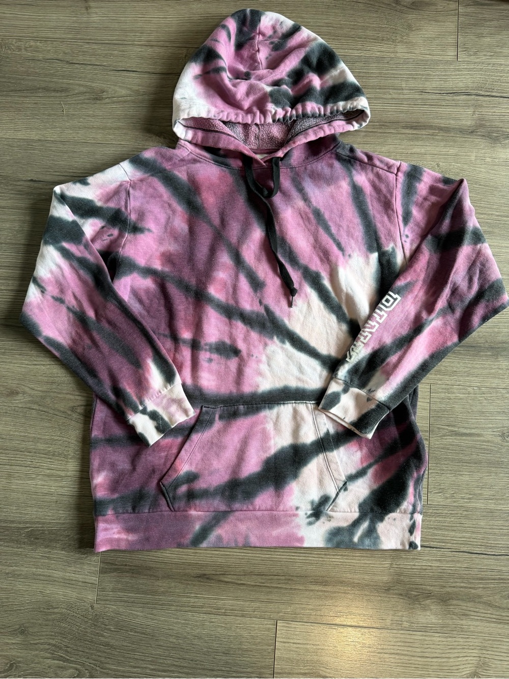 PINK Victoria's Secret Pink and Black Tie-Dye Hoodie Sweater